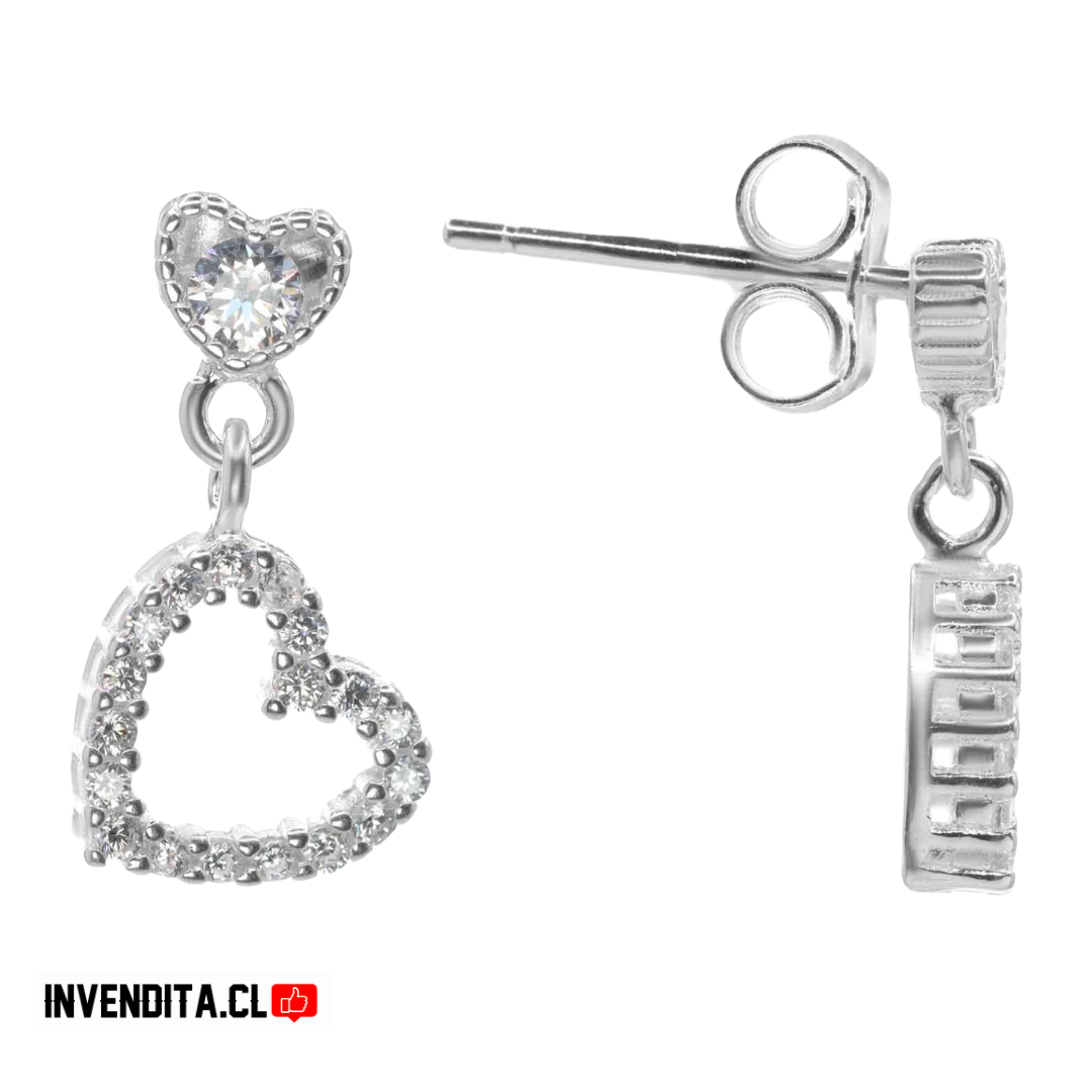 Aros de plata 925 corazones colgantes con circones