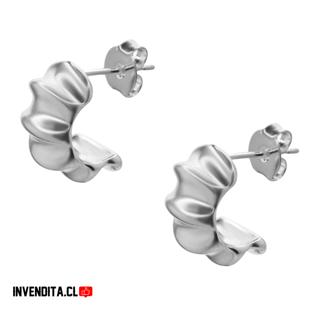 Aros enchapados en plata semi argollas con relieve