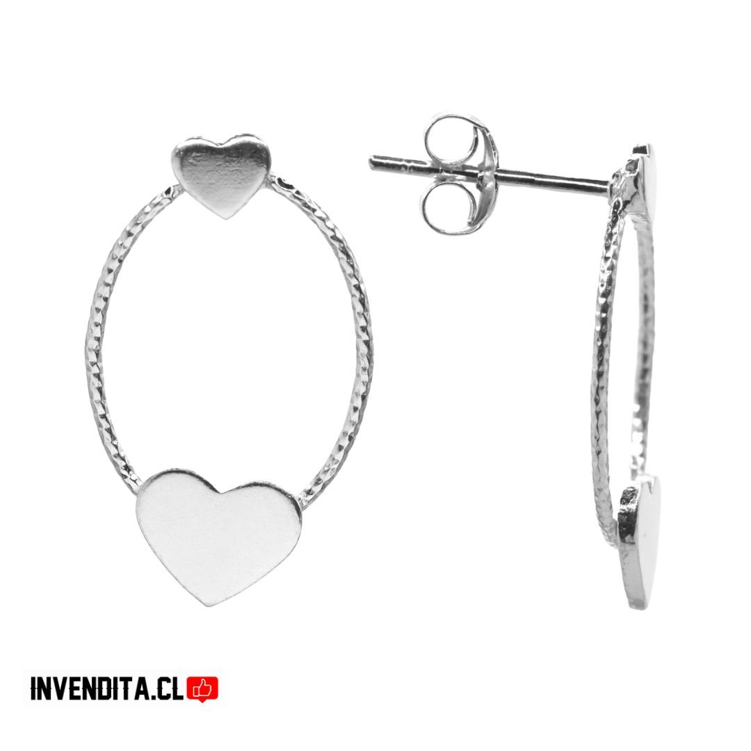 Aros de plata 925 estilo argollas con placas corazón