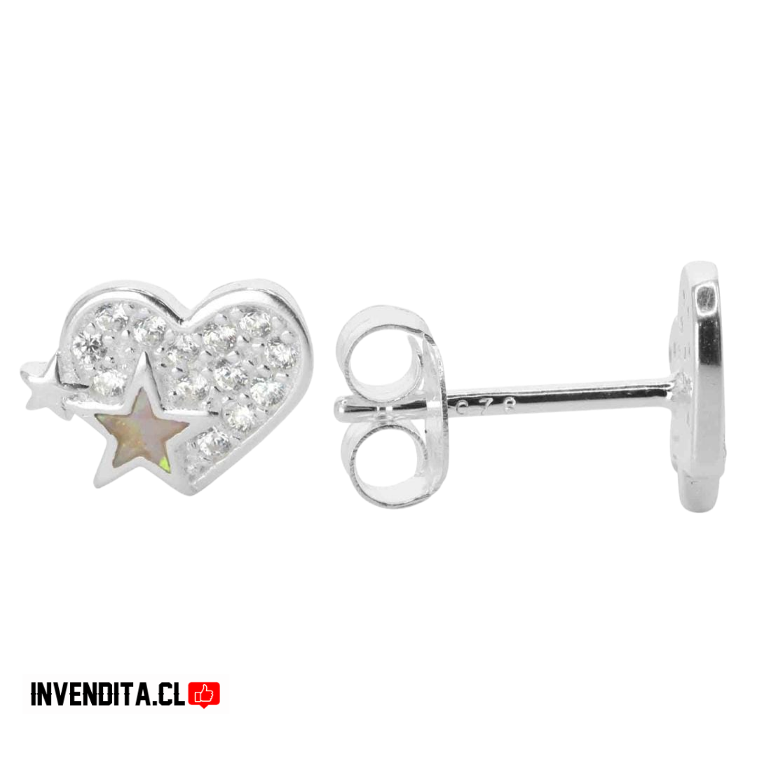 Aros de plata 925 corazón aplicación de Ópalo en estrella