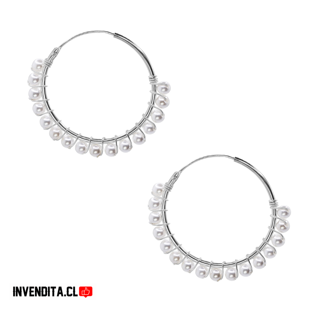 Aros de plata 925 argollas con perlitas