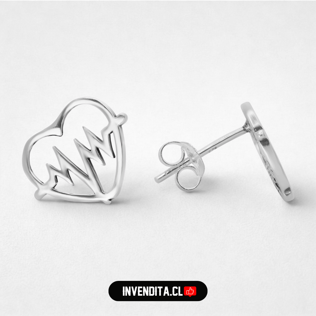 Aros de plata 925 figuras corazón con electrocardiograma