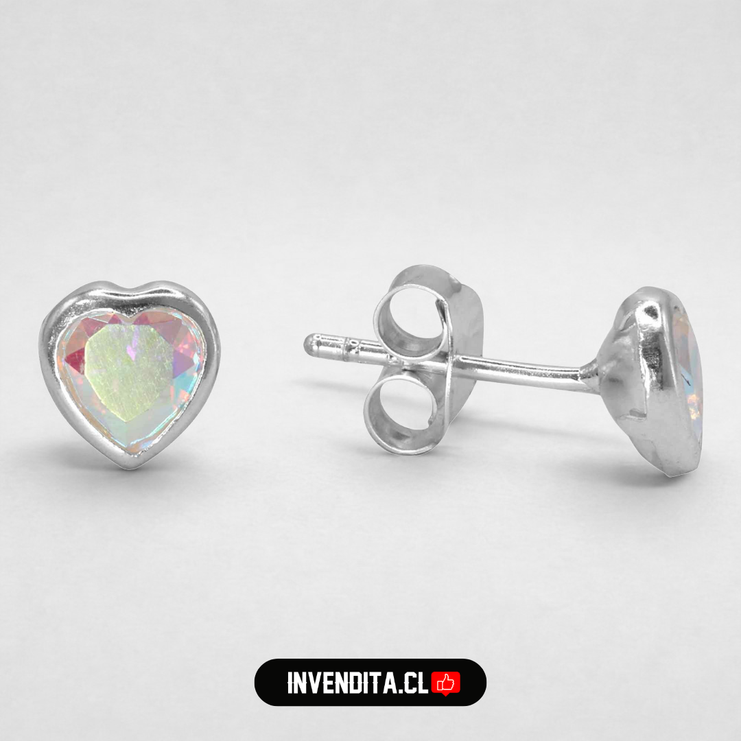 Aros de plata 925 pequeños corazones tornasol