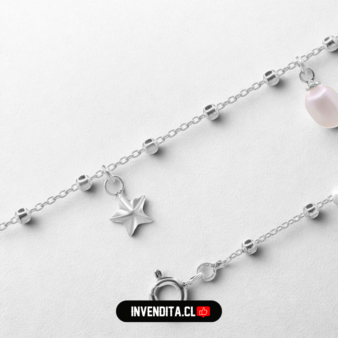 Pulsera de plata 925 diseño de estrellas con perlas de río