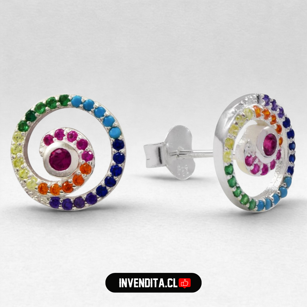 Aros de plata 925 multicolor caracol