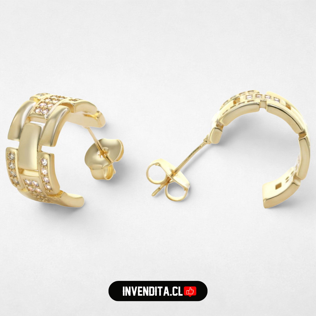 Aros enchapados en oro argolla semi abierta unión fragmentos lisos y circones