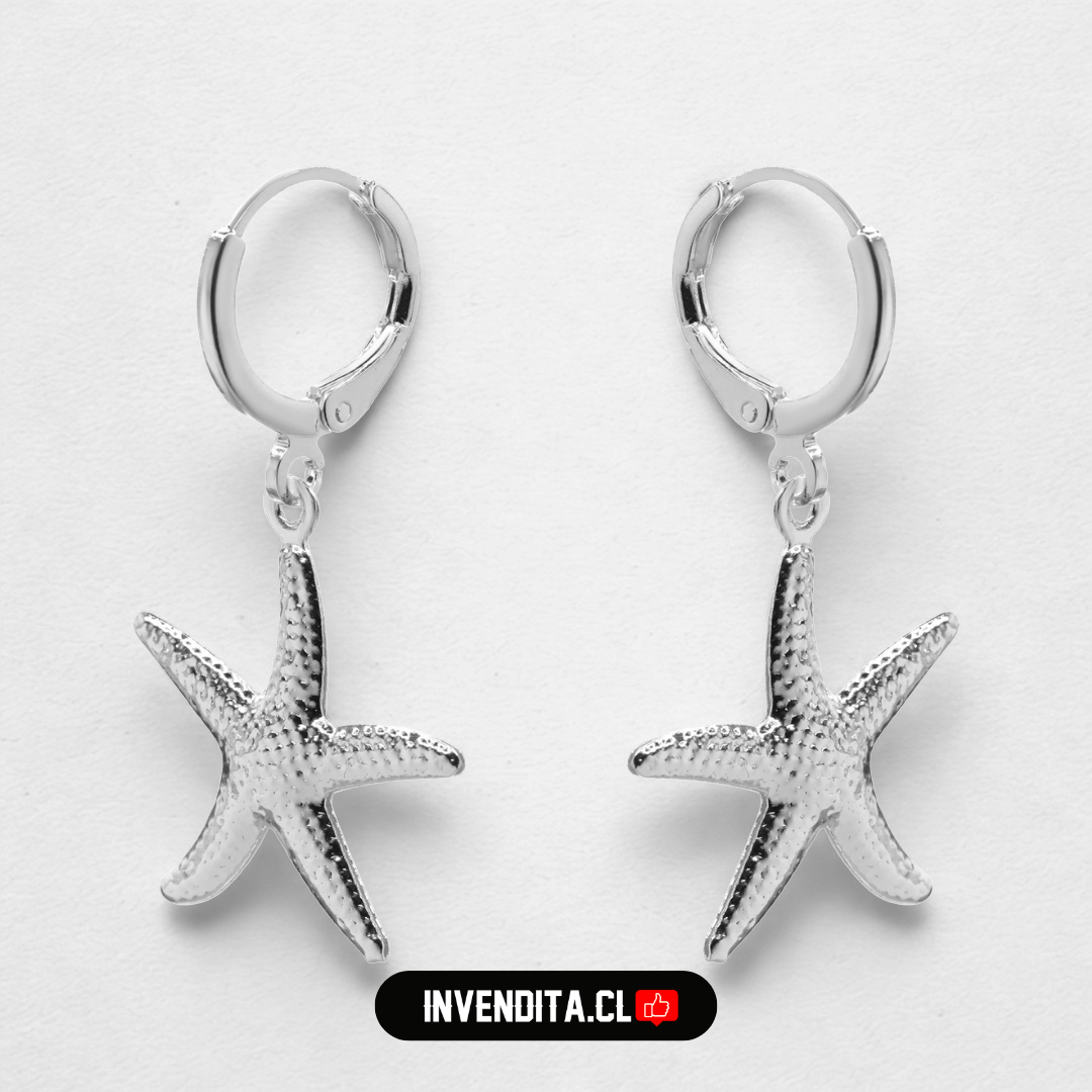 Aros enchapados en plata argollas con estrellas de mar