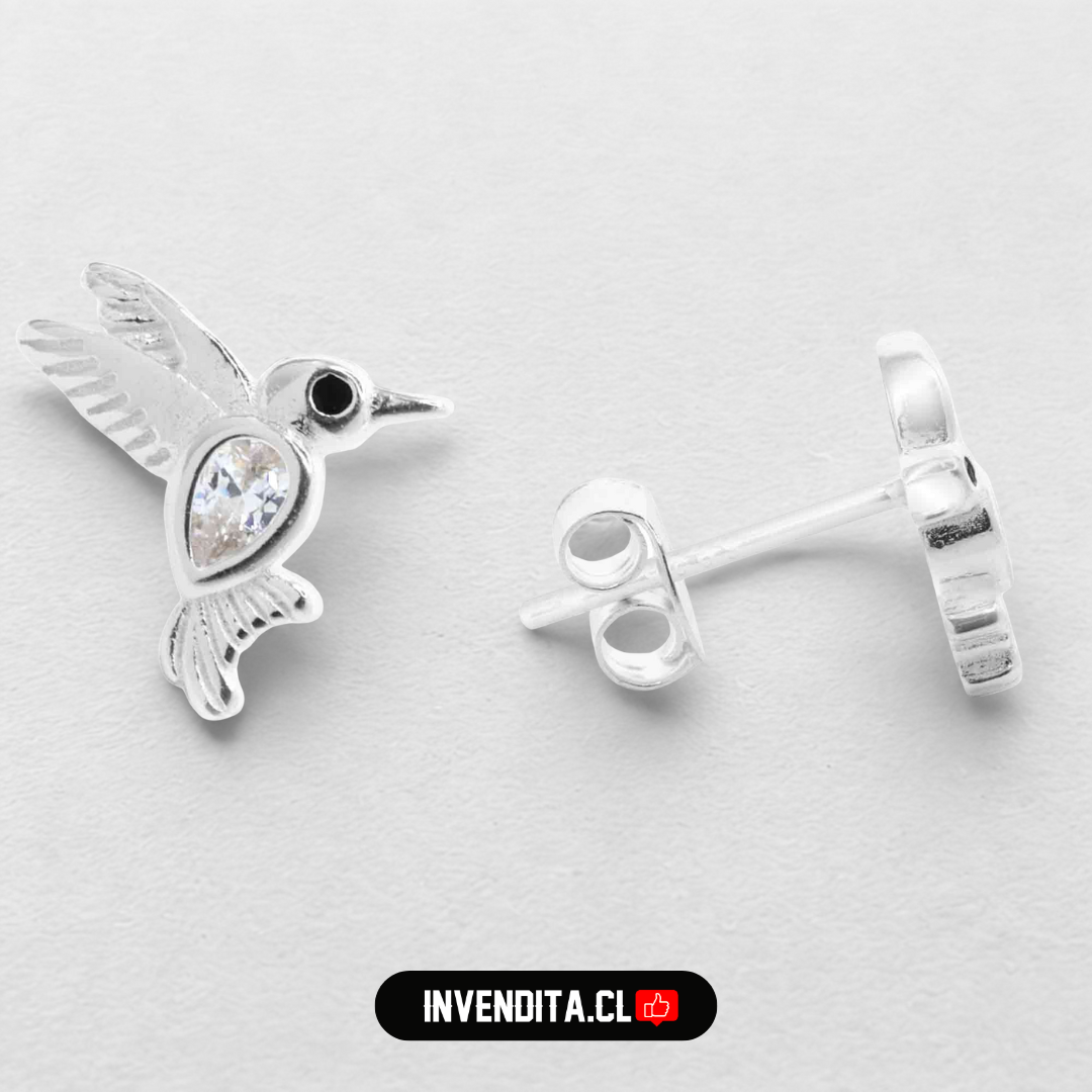 Aros de plata 925 colibrí volador con circón