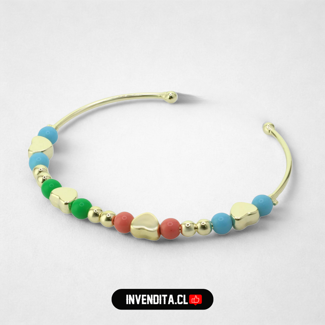 Pulsera enchapada en oro estilo esclava con esferas de colores
