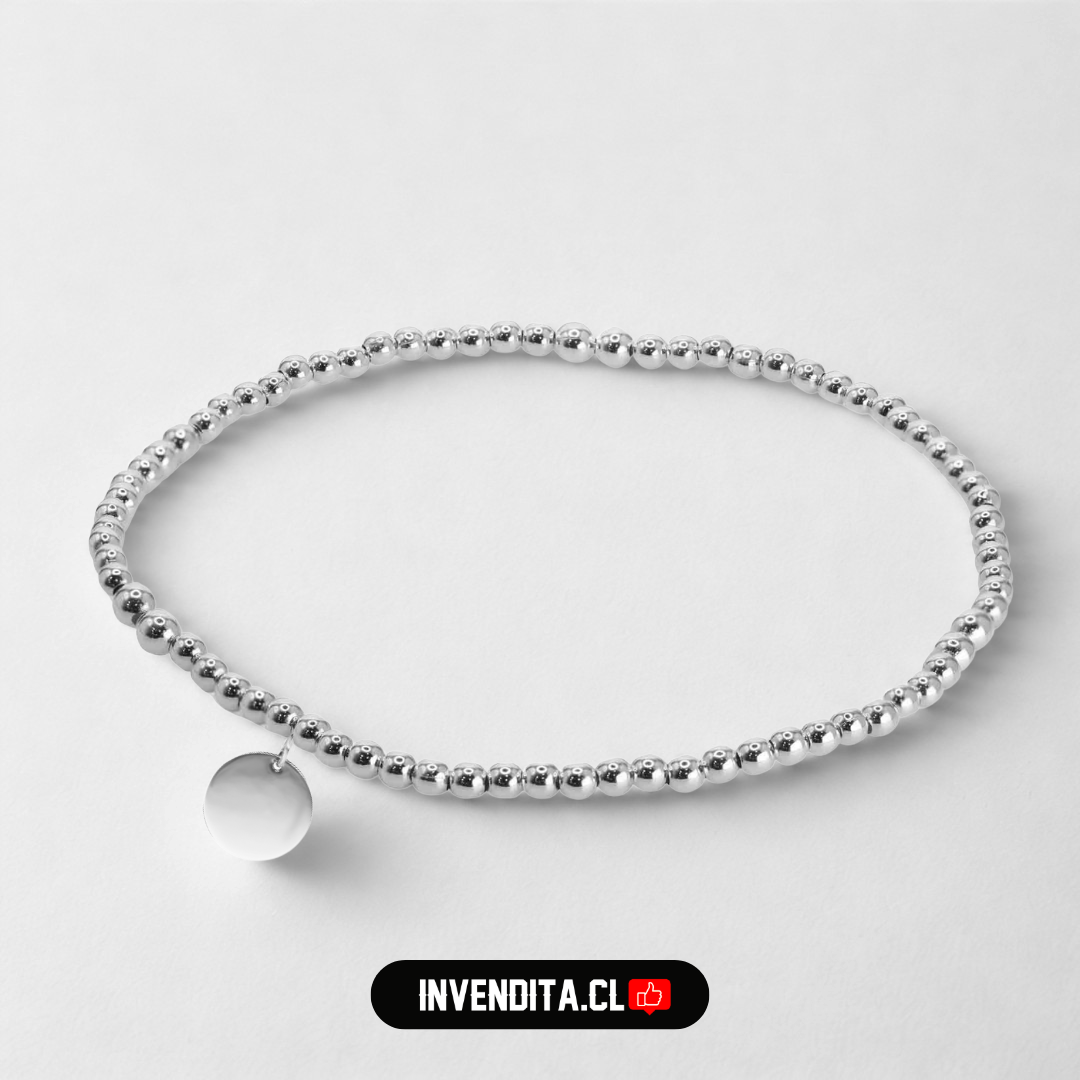 Pulsera de plata 925 diseño de esferas con placa circular