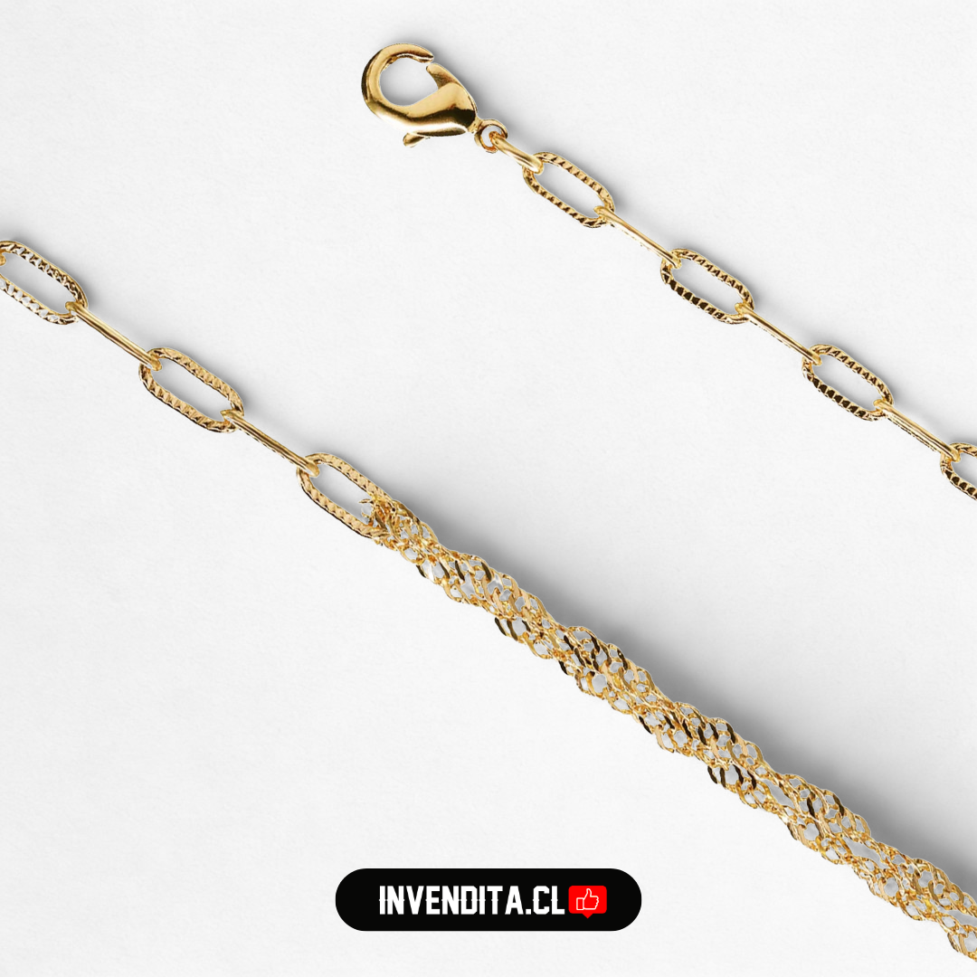 Pulsera enchapada en oro doble cadena eslabones biselados