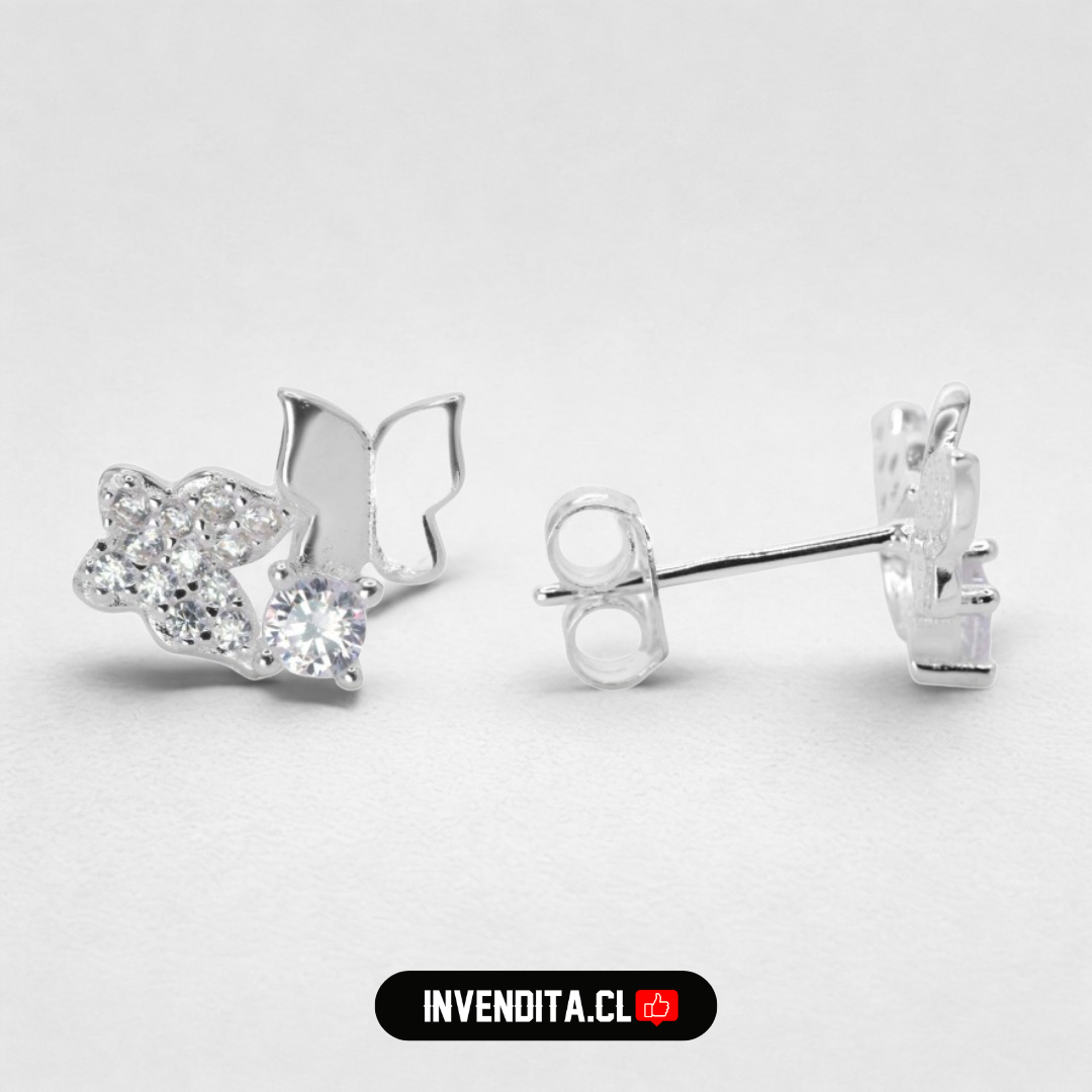 Aros de plata 925 dos mariposas con circones