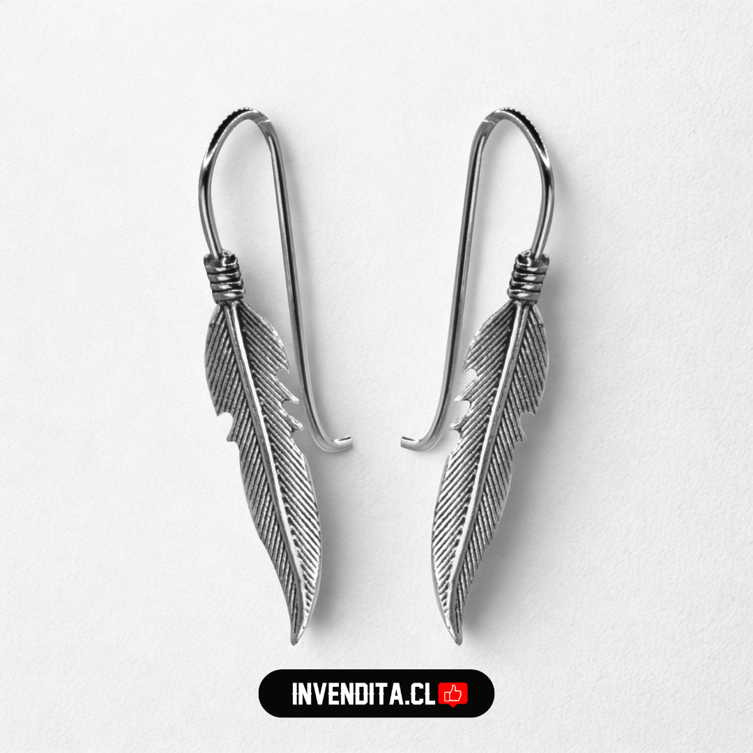 Aros de plata 925 diseño pluma