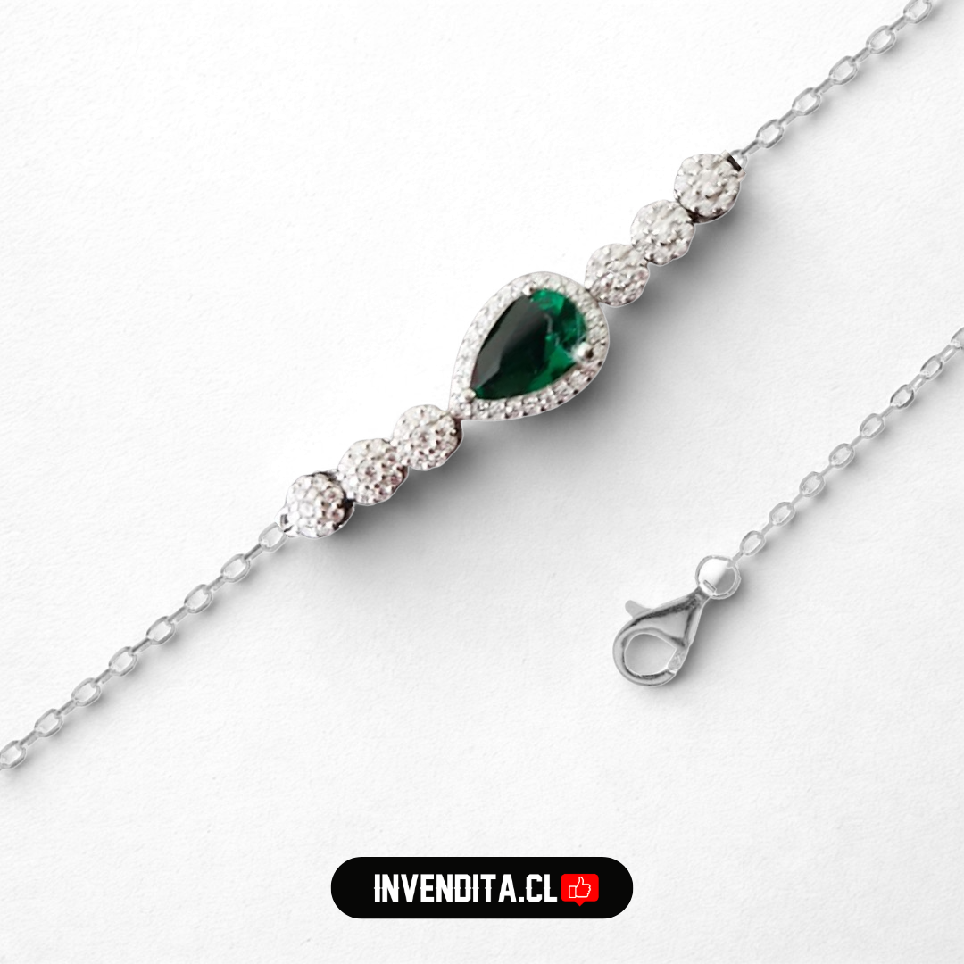 Pulsera de plata 925 circones con gota color verde