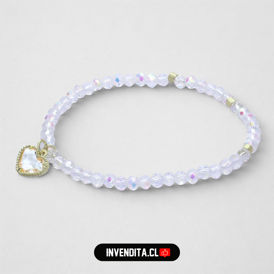 Pulsera de cristales con corazón enchapado en oro