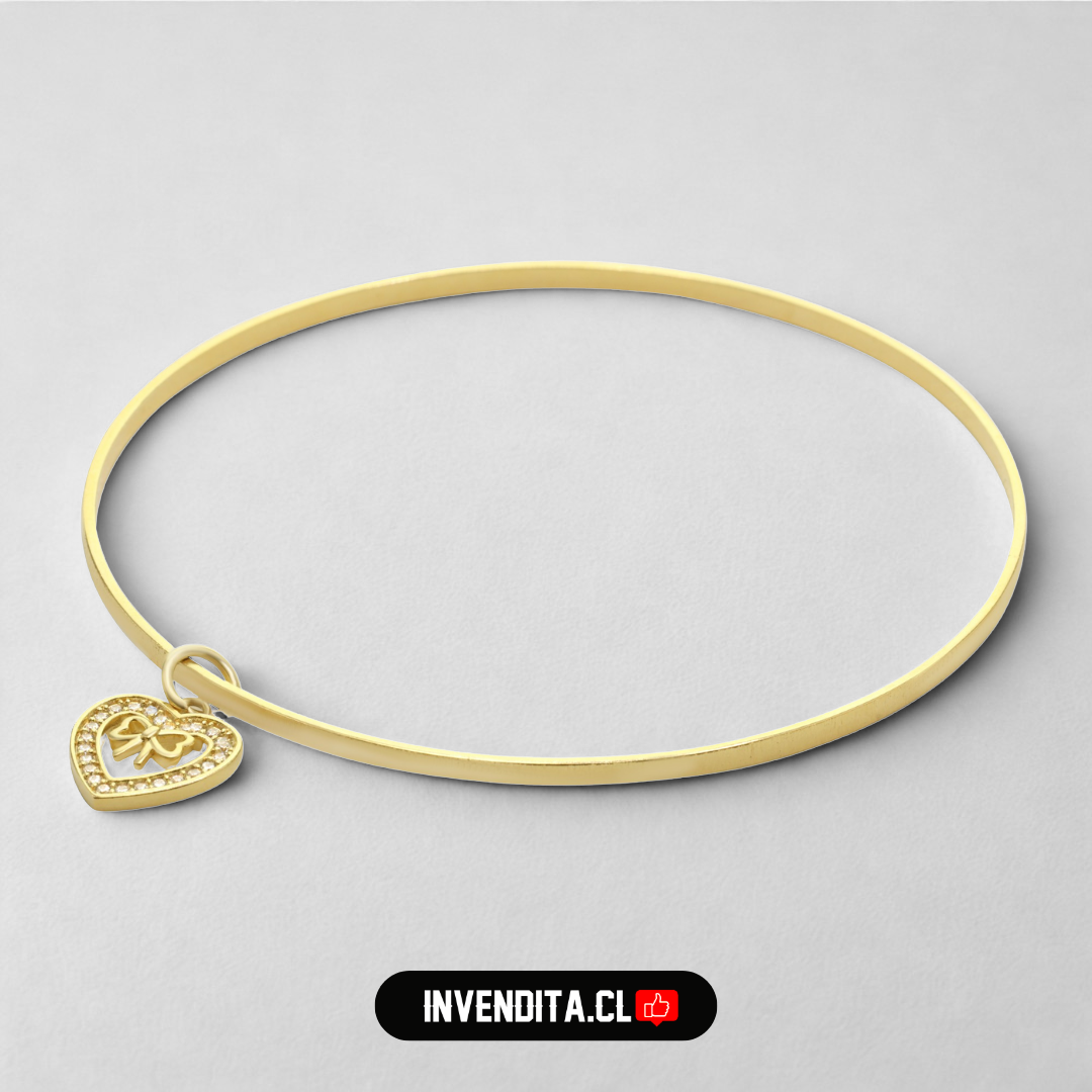 Pulsera enchapada en oro esclava y dije de corazón con circones
