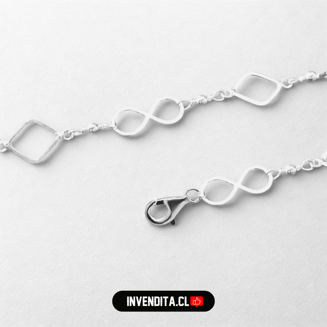 Pulsera de plata 925 diseño infinito unido a cuadrados