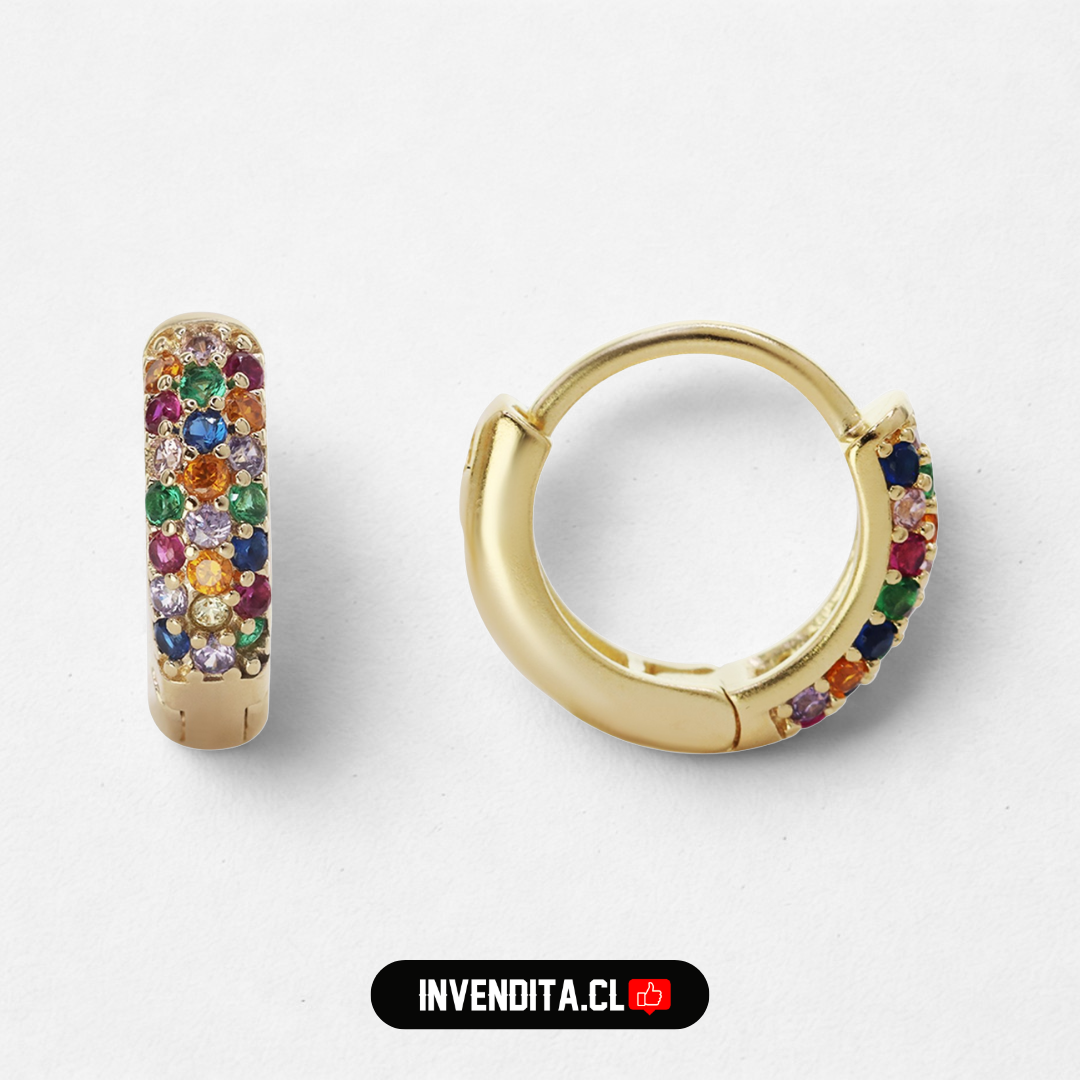 Aros enchapados en oro argollas con circones de colores