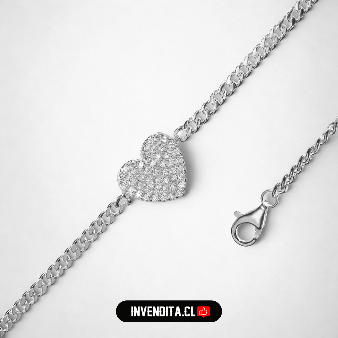 Pulsera de plata 925 placa corazón con circones