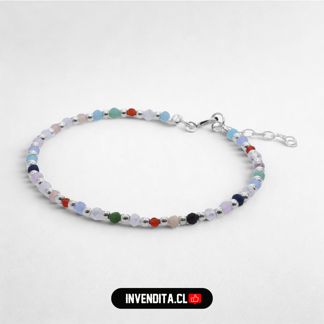 Pulsera de plata 925 esferas lisas combinadas con piedras Ágata