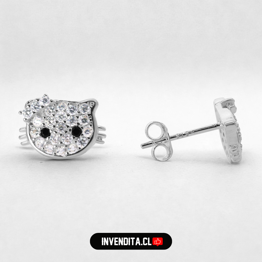 Aros de plata 925 modelo Hello Kitty con circones