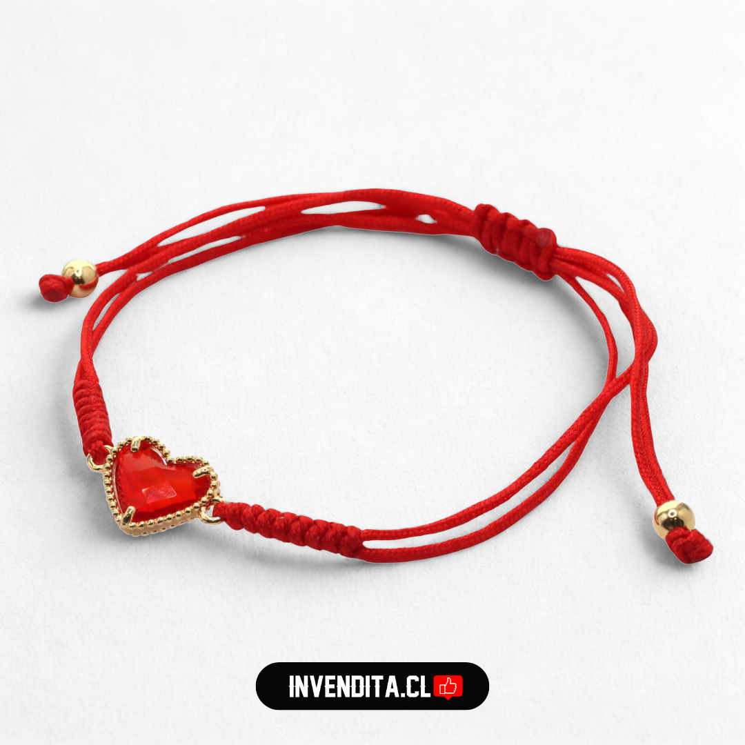 Pulsera de plata 925 modelo hilo con esferas y corazón de circón rojo
