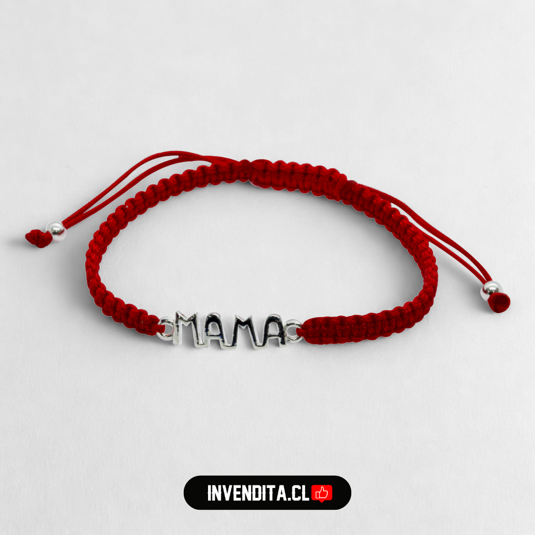 Pulsera de plata 925 "MAMÁ" macramé roja