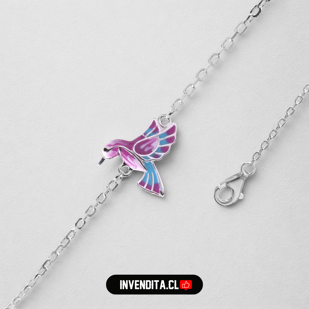 Pulsera de plata 925 colibrí esmaltado dos colores