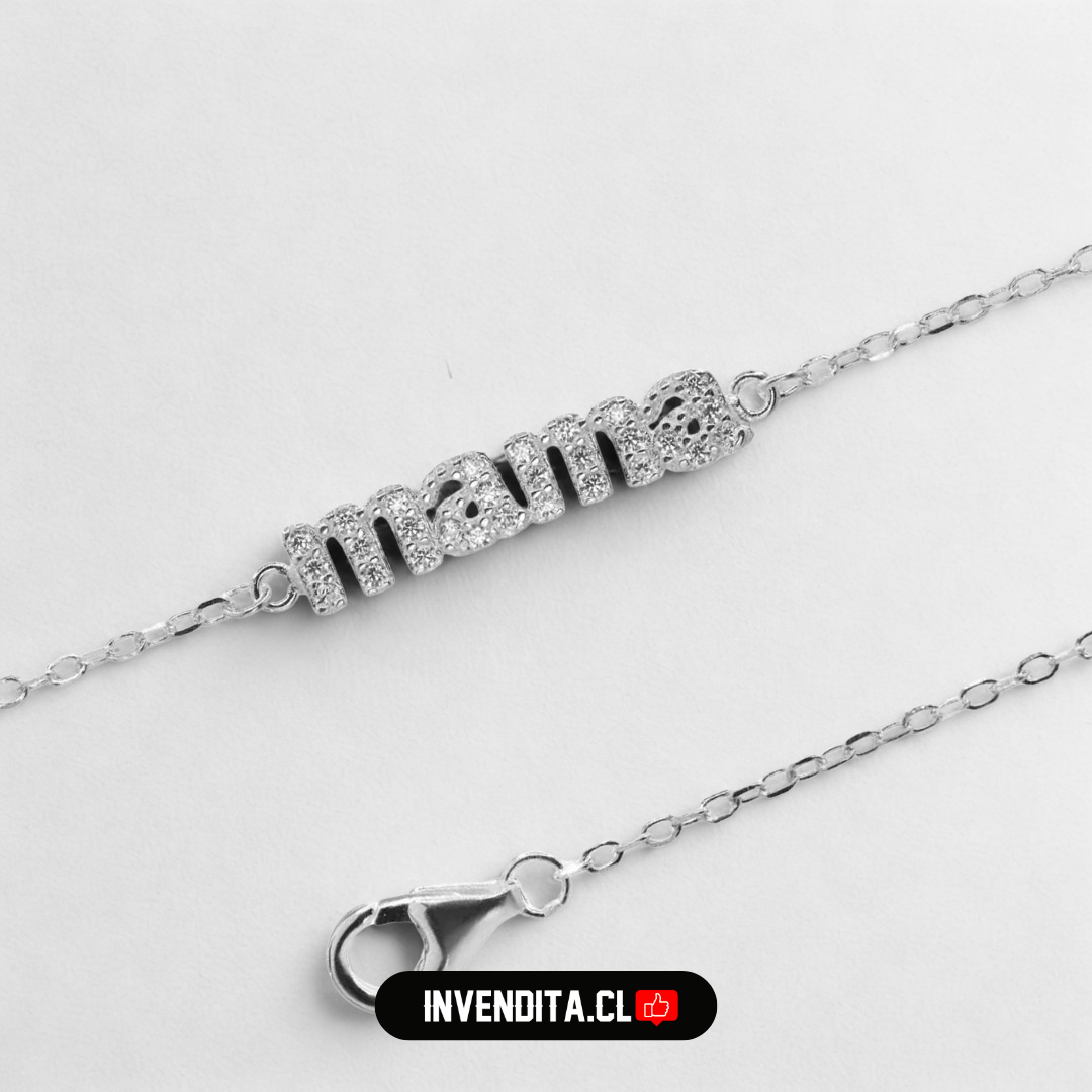 Pulsera de plata 925 palabra MAMÁ con circones