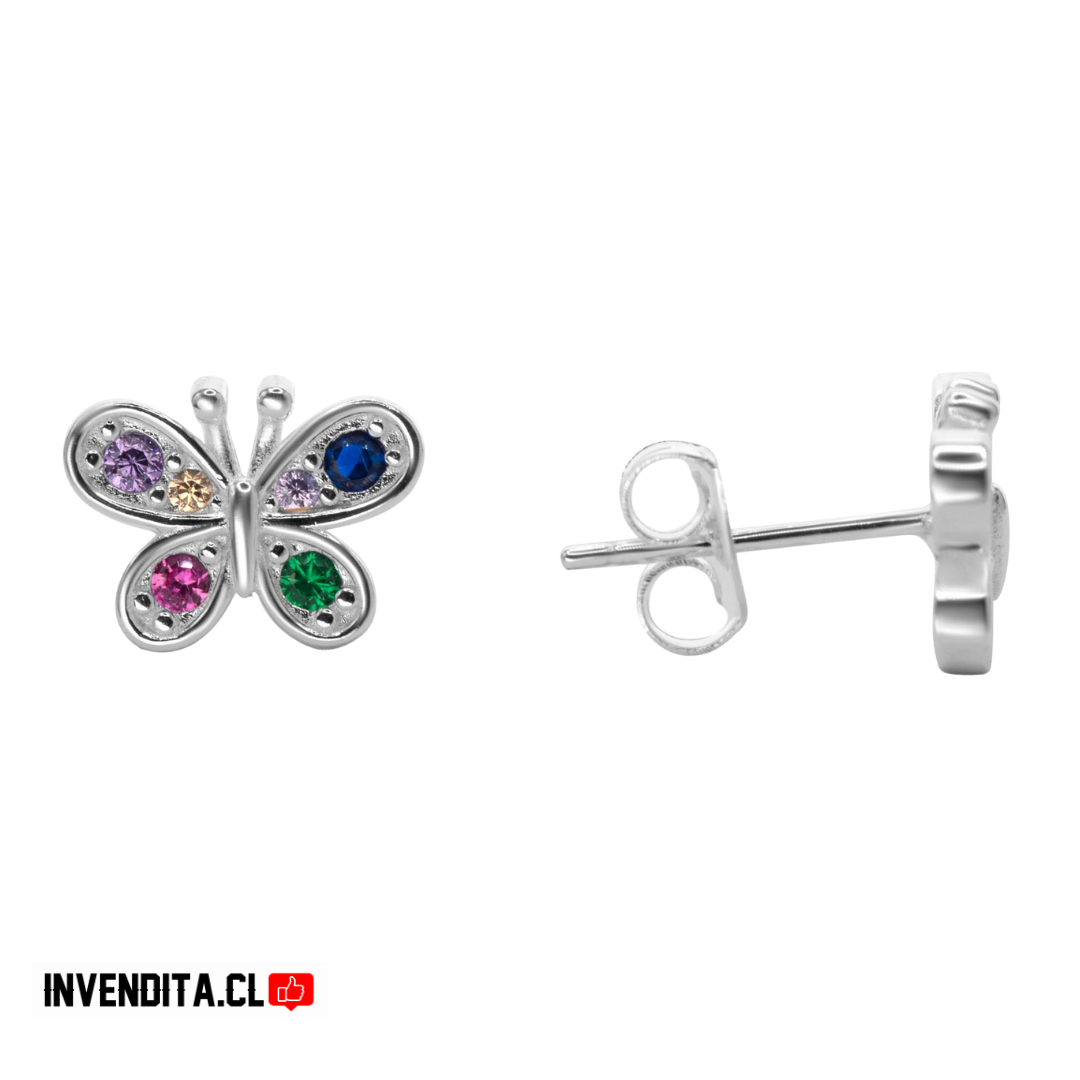 Aros de plata 925 mariposa con circones de colores