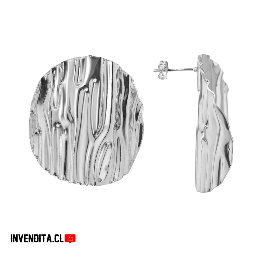 Aros enchapados en plata diseño placa con relieve