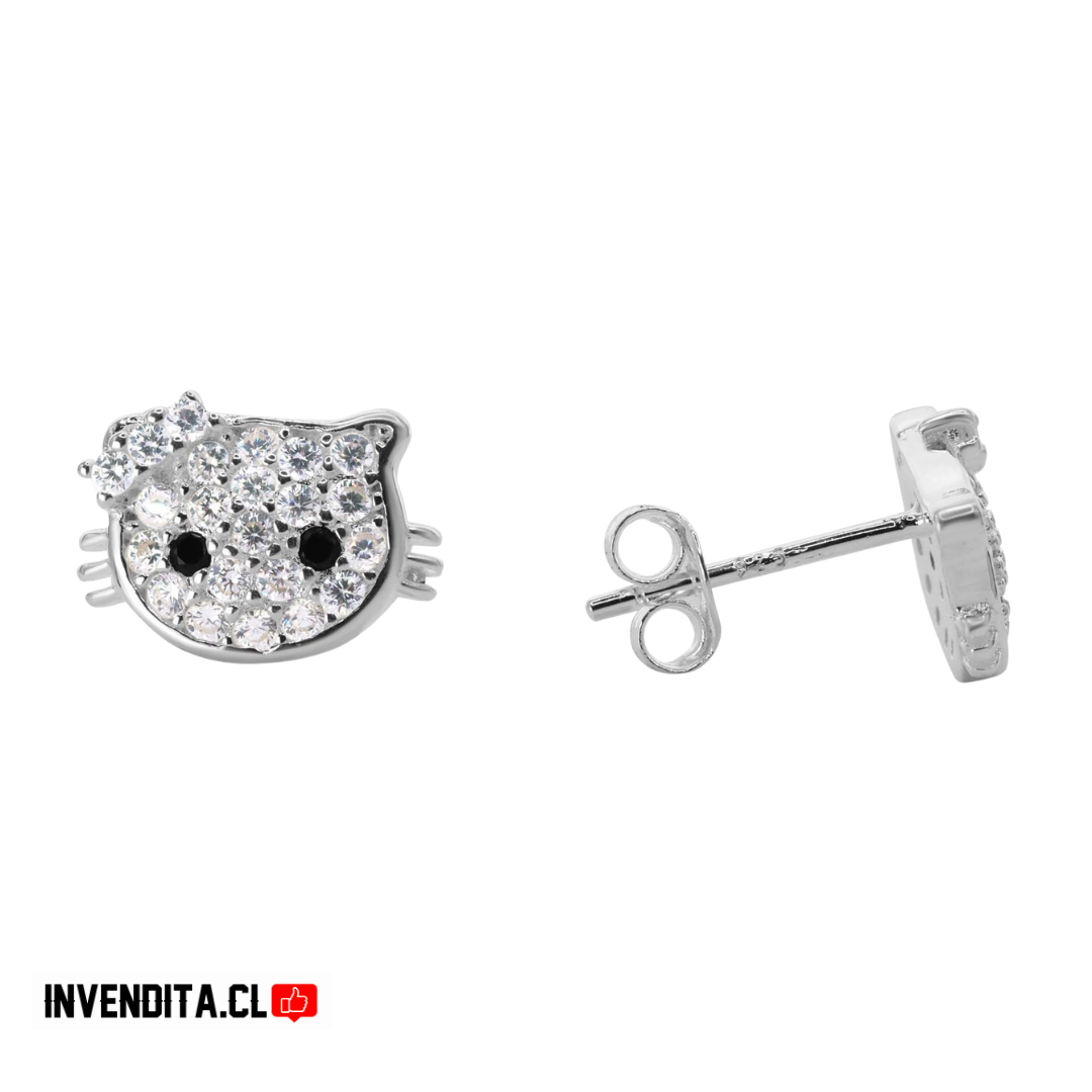 Aros de plata 925 modelo Hello Kitty con circones