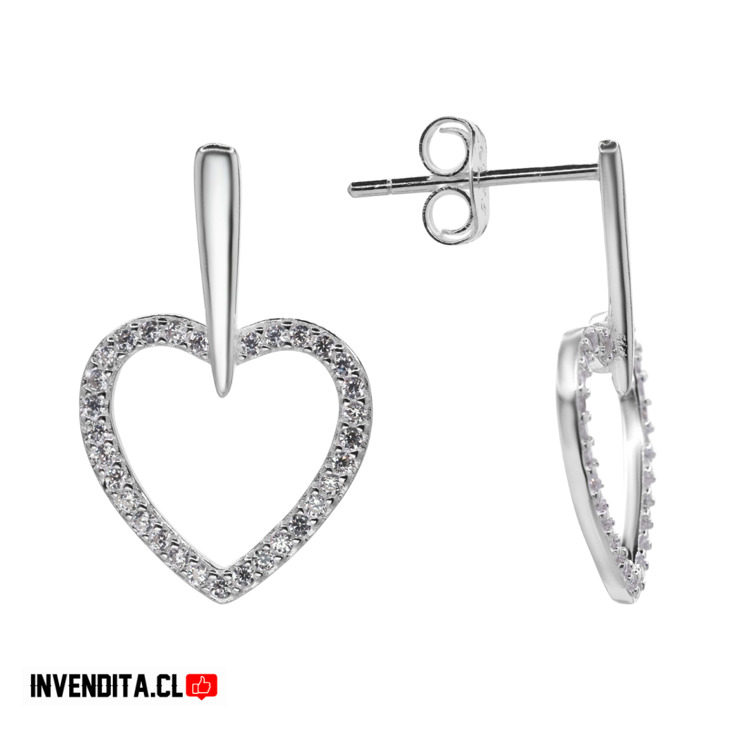 Aros de plata 925 diseño varita con figura de corazón