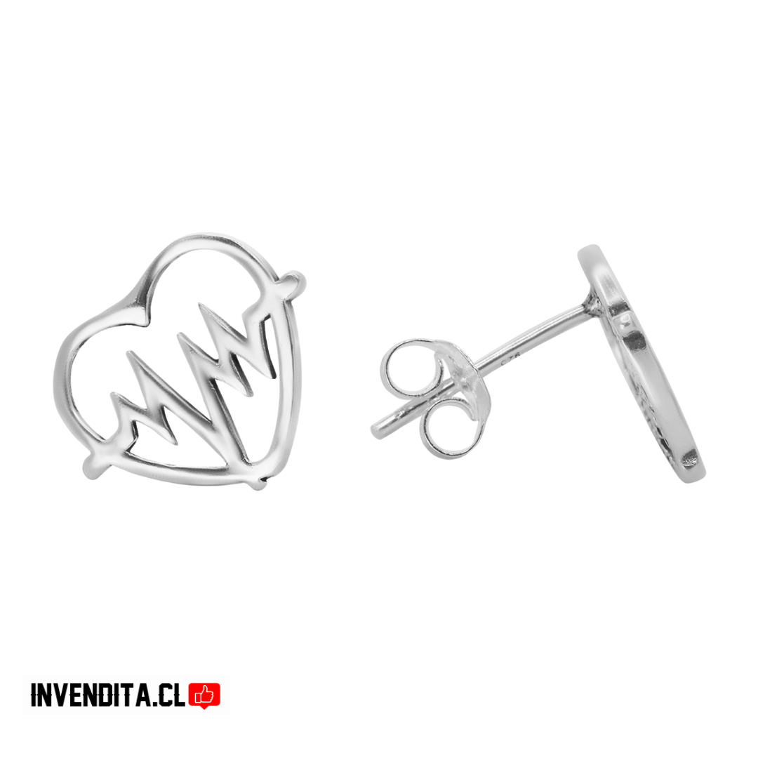 Aros de plata 925 figuras corazón con electrocardiograma