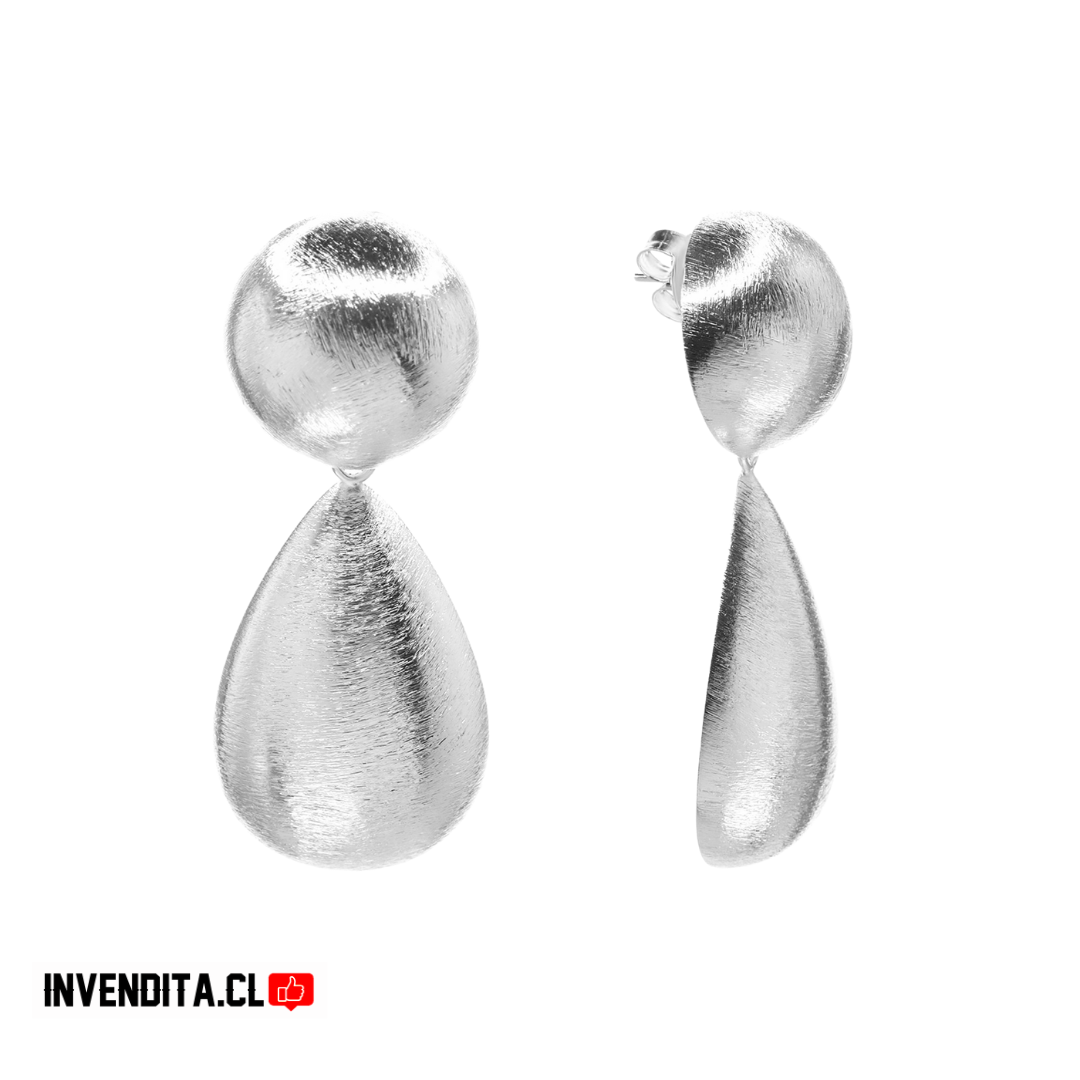 Aros enchapados en plata diseño placas circulares y de gota satinadas