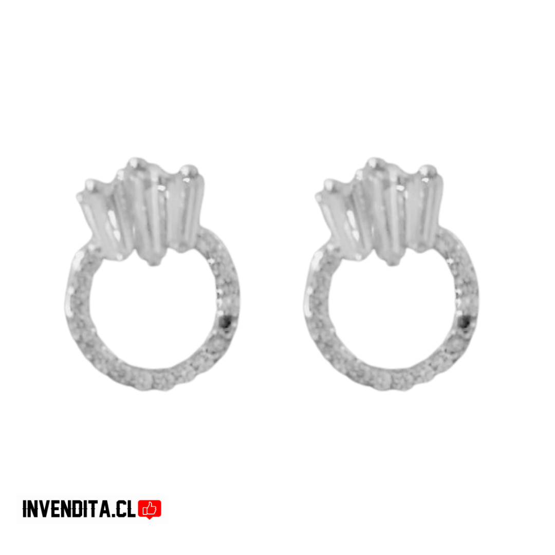 Aros de plata 925 estilo argolla con tres diamantes