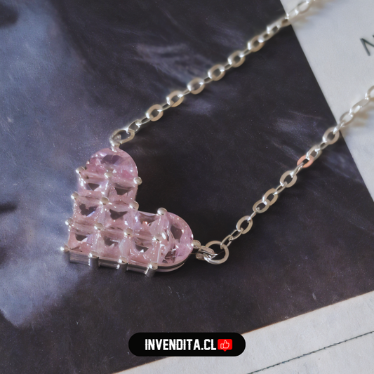 Collar de plata 925 corazón rosa Francia con circones