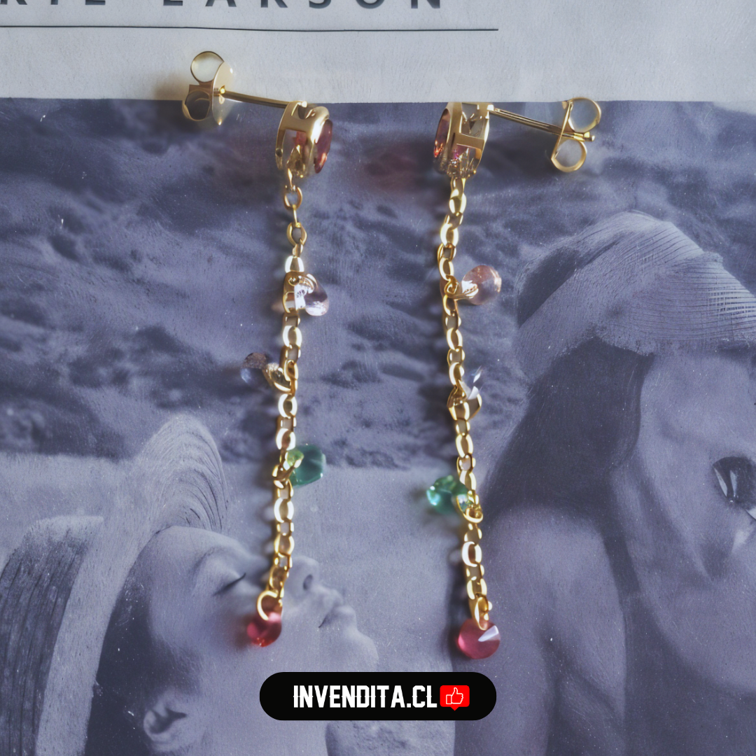 Aros enchapados en oro gran circón rubí y mini circones de colores