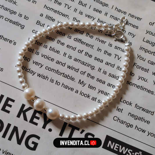 Pulsera de plata 925 serie trío de perlas de rio con pequeñas perlas de imitación