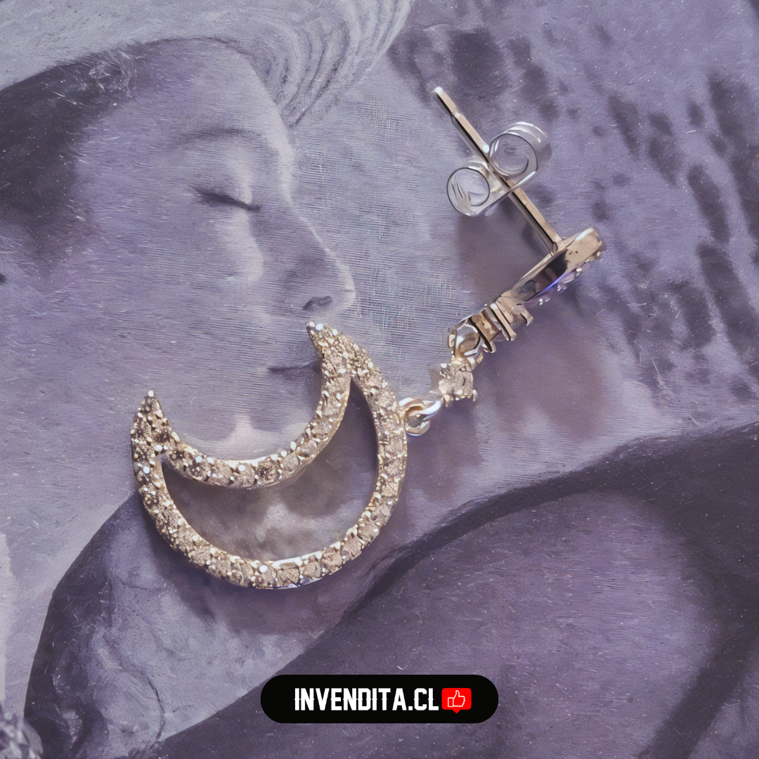 Aros de plata 925 diseño estrella y luna con circones