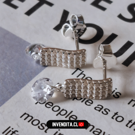 Aros de plata 925 estilo banda con circones y circón colgante