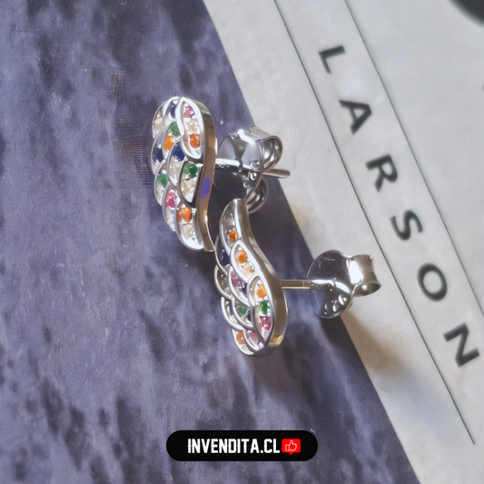 Aros de plata 925 pequeñas alas con circones de colores