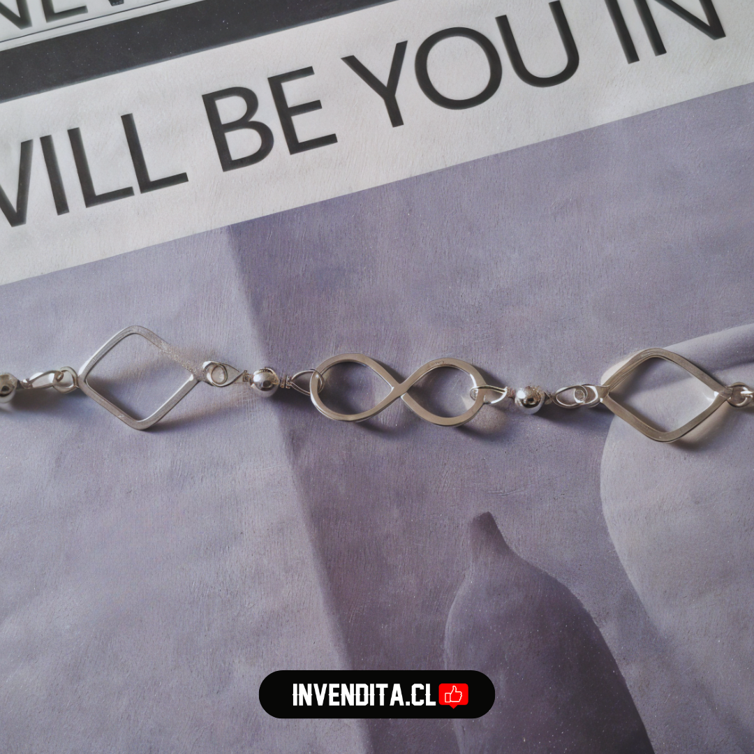 Pulsera de plata 925 diseño infinito unido a cuadrados