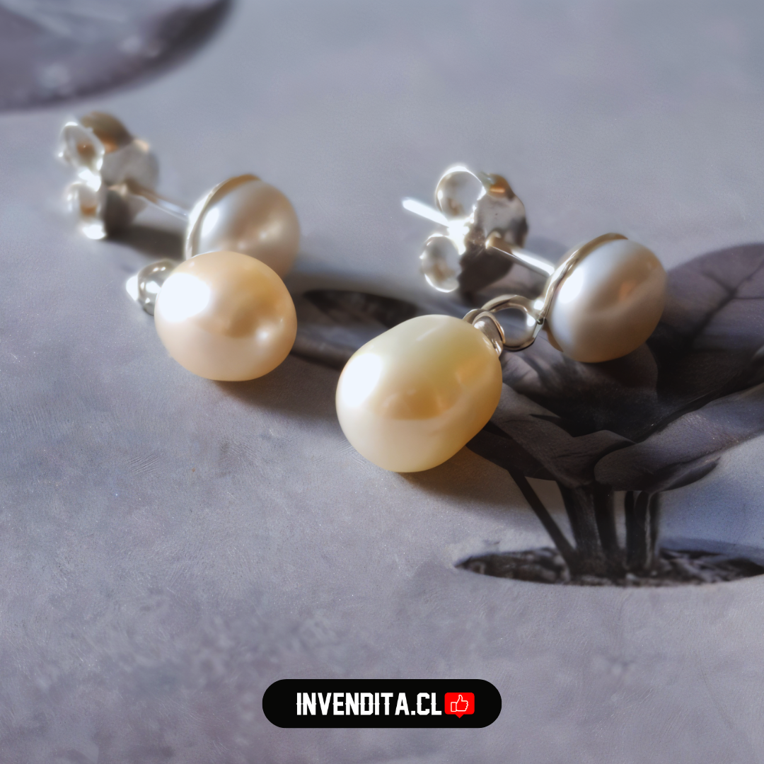Aros de plata 925 estilo clásico con doble perlas de río