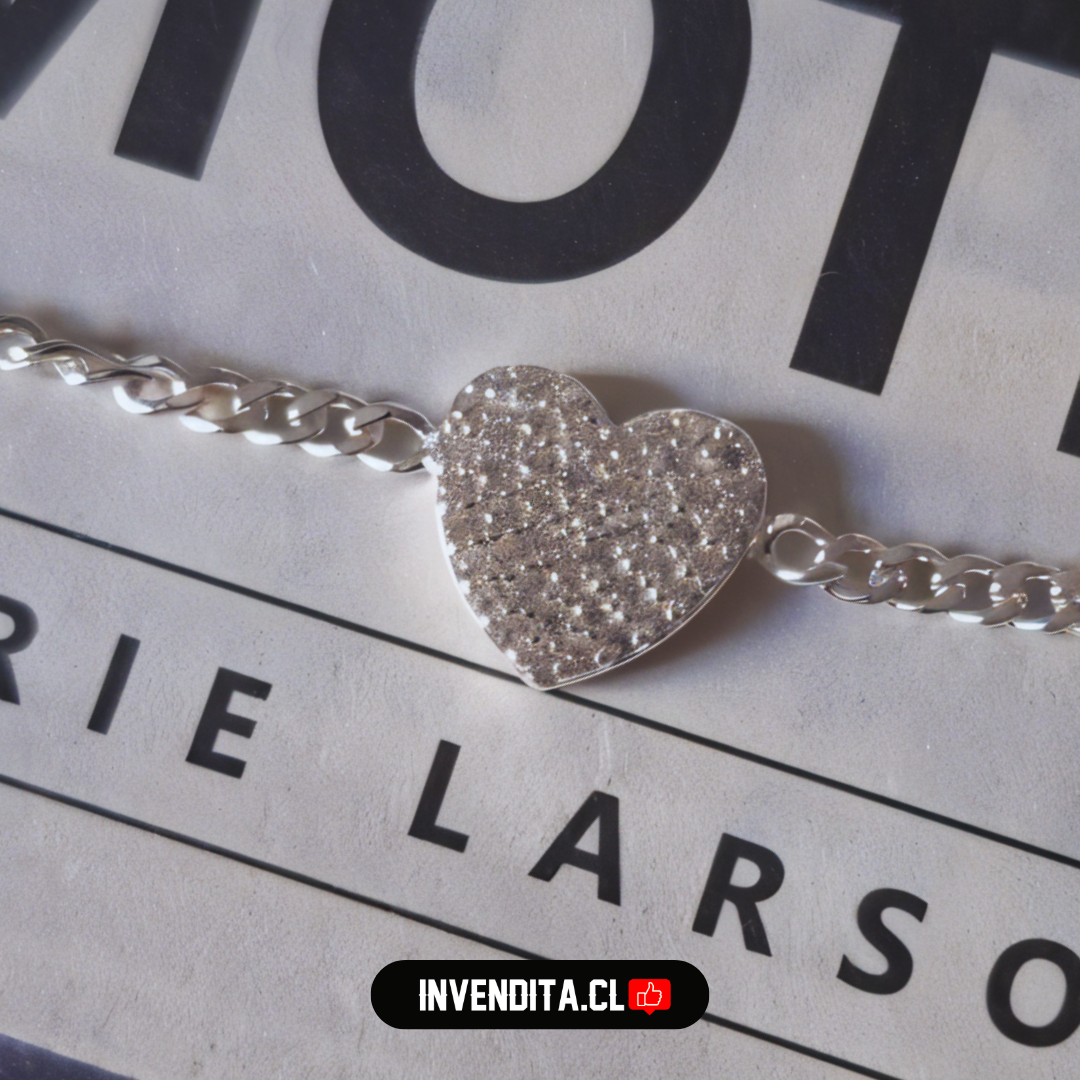 Pulsera de plata 925 placa corazón con circones