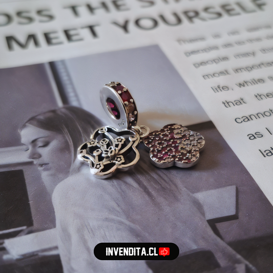 Charm estilo pandora flores pink circones