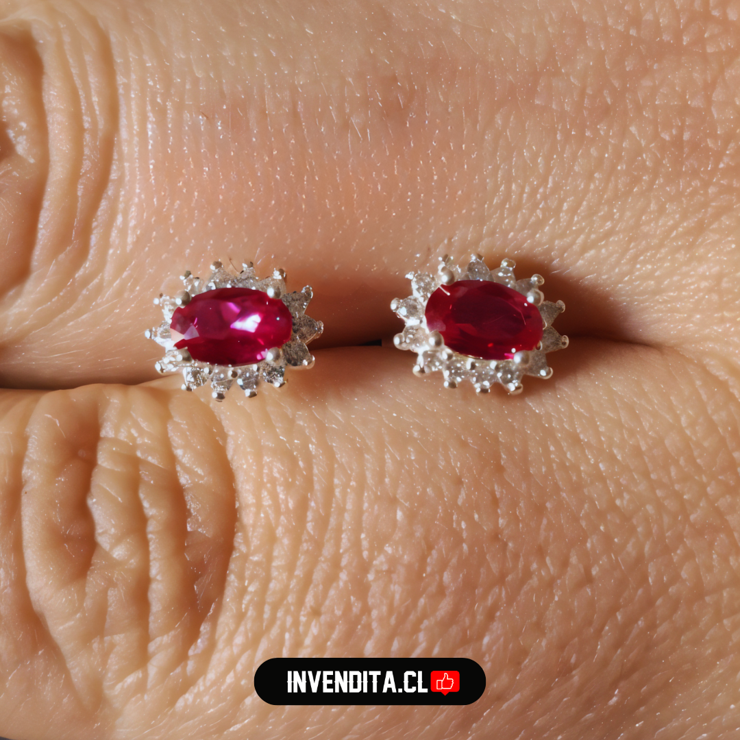 Aros de plata 925 estilo lady con circón rojo