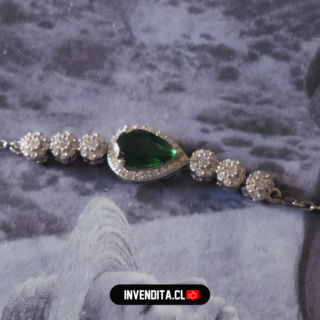 Pulsera de plata 925 circones con gota color verde