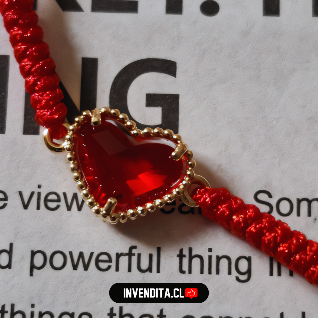 Pulsera de plata 925 modelo hilo con esferas y corazón de circón rojo