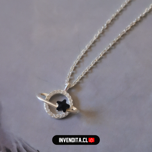 Collar de plata 925 diseño planeta con estrella y circones